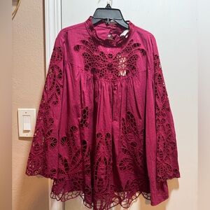 NWT Anthropologie Harlyn Lace Eyelet High Neck Blouse Size L